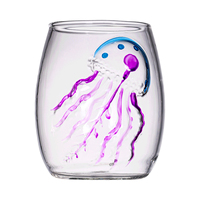 Vaso de Vidrio Creativo con Relieve 3D de Animales Marinos, Tema Oceánico, Ballena, Tiburón, Pulpo, Vaso sin Tallo para Vino, Agua, Jugo