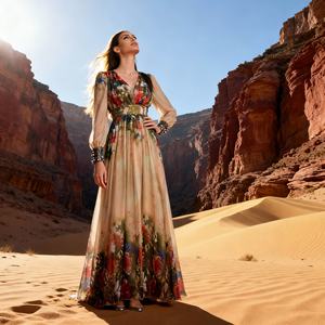 Luxury New Style High Quality Print Polyester Elegant <b>Modest</b> Abaya for Muslim Women <b>Dress</b> Custom Wholesale - Product Image 3