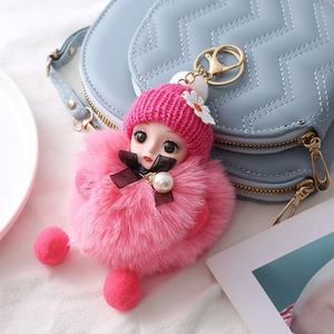 Porte-clés de poupée en peluche douce Kawaii avec nœud mignon <span class=keywords><strong>pompon</strong></span> porte-clés de bébé aux grands yeux - Product Image 2