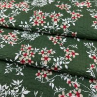 Tissu en coton imprimé floral vert marine, froissé au sel, infroissable, pour robe de fête de jardin, 50 pouces, 80 g/m², respirant