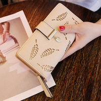 Nuevo diseño ahueca hacia fuera las hojas señora Pu cuero cartera monederos 2024 bolso teléfono funda imprimible estilo coreano mujeres carteras largas