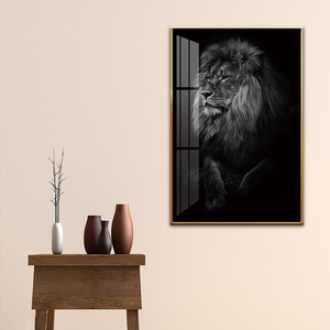 Peinture et art mural ANIMAL <span class=keywords><strong>Roi</strong></span> de la Jungle <span class=keywords><strong>Lion</strong></span> dans l'ombre Photographie blanche Cadre noir Art mural décorations pour la maison - Product Image 4