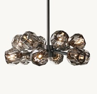 Lámpara de Techo Colgante Ovalada de Cristal Ahumado con Bola de Cristal LED Negra K9 de Cobre para Comedor y Sala de Estar