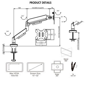 <span class=keywords><strong>Bras</strong></span> de moniteur robotique 2026 NOUVEAU <span class=keywords><strong>pour</strong></span> écrans de 10 à 32 pouces, support de moniteur d'ordinateur réglable jusqu'à 20 kg, <span class=keywords><strong>bras</strong></span> de moniteur à ressort à gaz unique - Product Image 5