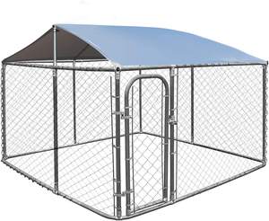 Chenil extérieur pour chiens avec toit, grand enclos pour chiens, enclos extérieur robuste pour chiens, parc pour animaux domestiques avec maillons de chaîne galvanisés - Product Image 1