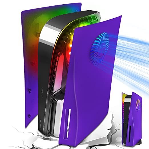 ABS Console Faceplate Cover Shell Case with Cooling Vent and Decorative RGB LED Light Strip for Playstation 5 Disc Edition