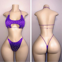 Offre Flash OEM Nylon Danseuse Deux Pièces Tenues Sexy pour Femmes Stripper Pantalons Strass AB Blanc Vêtements de Danse Exotique