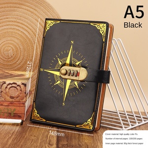 Cuaderno Retro con Candado, Tamaño A5, Cubierta de Cuero Sintético, Logotipo de Brújula, Encuadernación con Alambre y Pegamento, Diario de Escritura para Estudiantes - Product Image 6