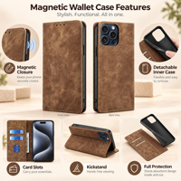 Étui portefeuille magnétique en gros pour iPhone 18 17 16 15 14 13 12 Pro Max Plus avec porte-cartes et protection intégrée