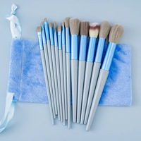 Ensemble de 13 pinceaux de maquillage vertes quatre saisons, poils synthétiques doux pour le visage, anticernes, poudre libre, illuminateur, fard à joues, yeux