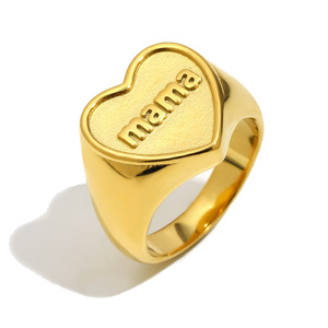 Anillos de Acero Inoxidable con Baño de Oro de 14k, Diseño de Corazón Plano, Hipoalergénicos, Talla Grande, Estilo Moderno, Venta al por Mayor, Modelo <span class=keywords><strong>Benjamin</strong></span> Nugget - Product Image 6