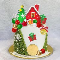 Kit de décoration de gâteau de Noël, paillettes, maison d'arbre, boîte cadeau, cloche, flocon de neige, boule rouge, verte, blanche, fournitures de Noël, décorations de Noël