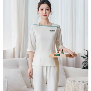 Ensemble de <span class=keywords><strong>tunique</strong></span> de <span class=keywords><strong>travail</strong></span> en soie à manches courtes pour femmes, avec logo personnalisé, pour massage thaïlandais, SPA, salon de beauté, hôtels et séances de beauté - Product Image 3