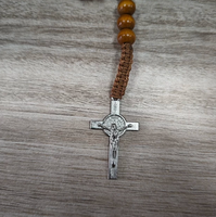 Collier Chapelet Catholique en Bois Perlé Vierge Marie, Fait Main, Tressé, avec Croix Religieuse et Perles de Cristal