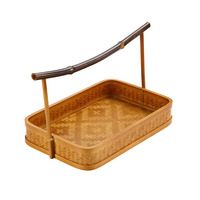 Panier de service en bambou naturel tissé à la main avec poignée, plateau en bambou multi-formes, organisateur tissé écologique, décoration d'intérieur de style chinois