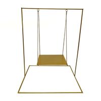 Décoration de gâteau de mariage ou d'anniversaire en métal doré en forme de balançoire avec corde en jute pour présentation de desserts, support de balançoire pour adultes