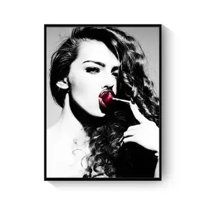 Moderne Mode Vrouwen Rode Lippen Nail Art Sexy Dames Canvas Custom Wall Arts Classic Van Foto Figuur Portret Schilderijen