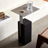 Table d'appoint étroite en pierre calcaire noire minimaliste italienne, style Bauhaus vintage, en acier inoxydable, pour salon