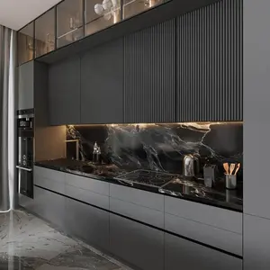 Armadio da cucina in acciaio inossidabile con Design a linea nero Shaker Style con piano di lavoro in marmo