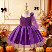 Robe en satin décontractée longueur genou pour bébés filles, col rond avec un magnifique nœud floral, idéale pour un anniversaire ou une petite fête d'enfants