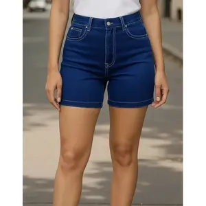 Shorts in denim da donna Adrenaline a vita alta, vestibilità slim, gamba dritta, casual, traspiranti, elasticizzati, blu. - Product Image 3