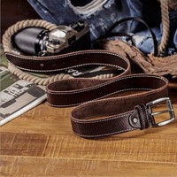 Ceinture en cuir de vachette véritable 100% pour homme, surface lisse, couleur marron