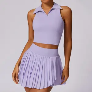 Femmes été col plié couverture complète rembourré hauts d'entraînement et taille haute short doublure jupe plissée décontracté 2 pièces vêtements de Tennis