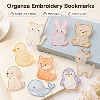 Marque-pages en organza brodés sur mesure, style japonais et coréen, animaux mignons (chat, pingouin, baleine), papeterie en tissu, cadeau pour enfants