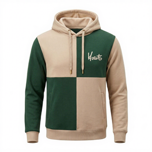 Sudadera con capucha para hombre, verde y beige, con logo bordado, estilo casual, corte regular, tejido de punto para otoño - Product Image 1