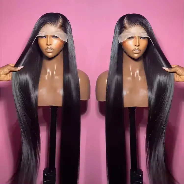 Wig lurus tulang 40 50 inci Wig renda depan kutikula selaras Hd renda Wig rambut mentah Vietnam untuk WANITA HITAM