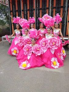 Mujeres Sexy carnaval <span class=keywords><strong>baile</strong></span> de apertura vestido flor rosa de gran oscilación faldas show traje <span class=keywords><strong>ropa</strong></span> de rendimiento - Product Image 3
