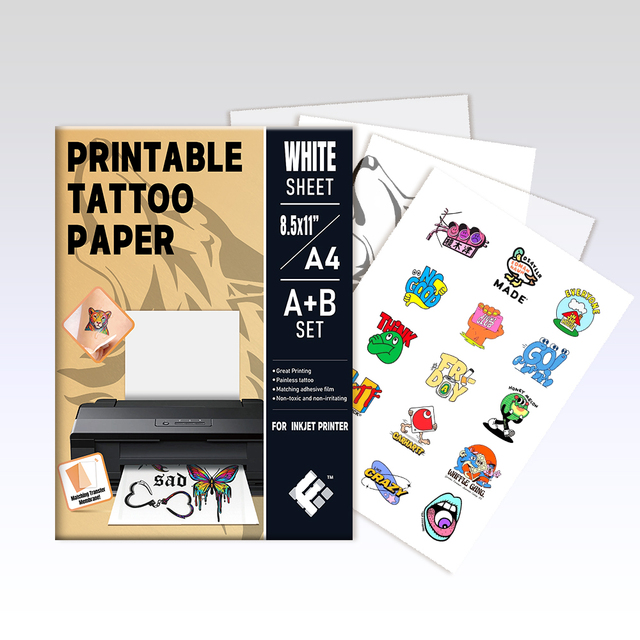 Mixed Inkjet and Laser Printable Tattoo Paper Pack Temporary Body Art Water Transfer Sheets for Classroom Art Studios