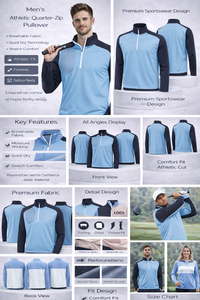 Fabricantes de Ropa Personalizada, Sudadera Deportiva para Hombre, con Parches, Transpirable, Elástica, con Cierre de Cremallera 1/4, Bordada, para Golf y Actividades al Aire Libre - Product Image 3