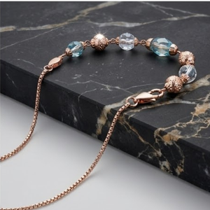 Collier Mala italien en argent 925, finition or rose, cristal bleu, chaîne multicouche, bijoux de créateur pour femmes - Product Image 2