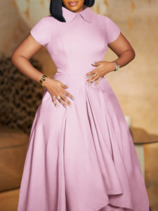 Abiti Estivi Alla Moda Personalizzati per Feste, Vestiti Eleganti Africani da <span class=keywords><strong>Donna</strong></span> con Collo a <span class=keywords><strong>Polo</strong></span>, Manica Corta e Vita Alta - Product Image 4