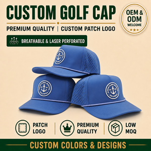 5 Panel Solid Waterproof Golf Cap Custom Silicone Logo Low MOQ OEM Laser Perforated 3D Rubber Patch Artisan Crafted - Product Image 1