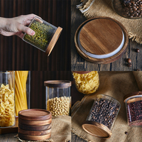Récipients en verre avec couvercle en bois d'acacia de luxe empilables pour cuisine, spaghetti, pâtes, céréales, épices, conservation des aliments