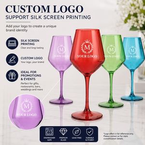 Cadeaux personnalisés avec logo, mariage, verres à vin colorés en plastique Tritan de 15 oz, verres à vin à long pied - Product Image 4