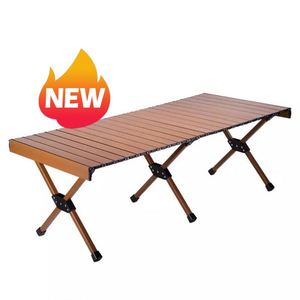Table pliante portable en acier couleur bois pour pique-nique en extérieur, type chariot, pour camping - Product Image 2