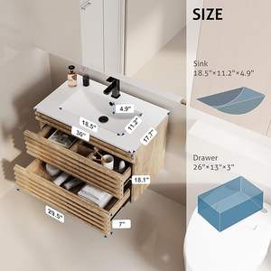 24 "30" 36 "36" "קיר אמצע המאה רכוב גדול מגרות בסגנון עץ רחצה סגנון צף אמבטיה יהירות עם כיור קרמיקה - Product Image 6