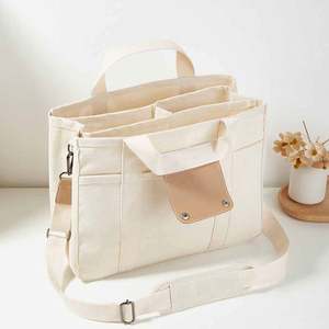 South Korea Style Large Capacity Multi-Compartment <b>Canvas</b> Handheld Lunch <b>Box</b> Bag Versatile Solid Color Cross-body Bento Bag - Product Image 1