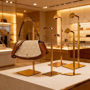 Expositor de bolsos de acero inoxidable para tiendas especializadas, expositor de bolsos para centros comerciales, exhibición de ropa, calidad de exportación - Product Image 1