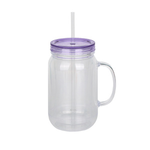 Vaso globo de nieve de 22 oz con asa y pajita, transparente, preperforado - Product Image 6