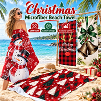 Serviette de plage en microfibre personnalisée pour Noël, OEM ODM, serviette de vacances imprimée, séchage rapide, douce, légère, directement de l'usine