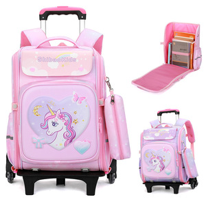 Meilleure vente transfrontalière 2026 Nouveau sac à dos licorne à roulettes pour filles, enfants du primaire, design détachable double usage pour monter les escaliers - Product Image 1