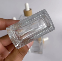 Flacon compte-gouttes en verre transparent carré pour cosmétiques fantaisie de 30 ml, 50 ml, 100 ml avec pipette en bambou