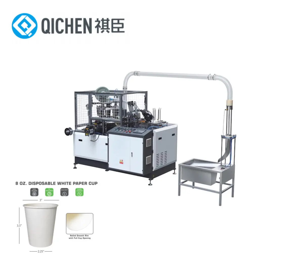 Qichen orta hızlı kağıt bardak biçimlendirme makinesi ZBJ-OC12 kahve ve çay kağıt bardak şekillendirme makinesi 150gsm