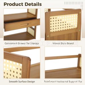 Simple <b>Desktop</b> <b>Shelf</b> 3 Tier Wood Organizer Storage Rack For Office Home Study Bookshelf With Drawer - Product Image 4