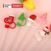 MOQ 3000 pièces – Nouveaux couvre-pailles et embouts en silicone écologiques et tendance pour Noël, accessoires de bar personnalisables