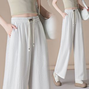 Black Cotton Linen Women's High Waisted Loose Straight Leg Casual Trousers Breathable Crepe Fabric Lw C94 - Product Image 3